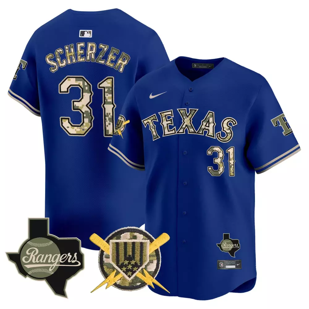 max scherzer royal mens texas rangers 2024 independence day vapor premier limited jersey all stitched