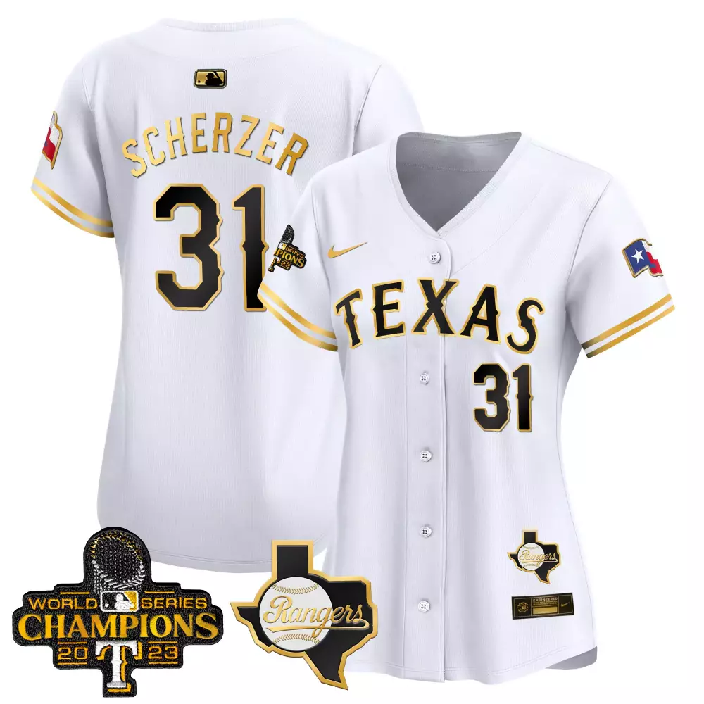 Max Scherzer Texas Rangers World Series Champions Vapor Premier Limited Jersey V2 | White Gold Stitched | Limited Edition Fan Gear | For Men, Women & Youth