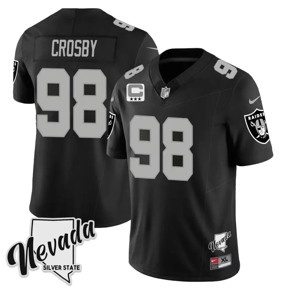 Maxx Crosby Black Men's Raiders Jersey | 2023 Nevada Silver State Patch | Vapor Stitched Fan Gear | For Men, Women & Youth