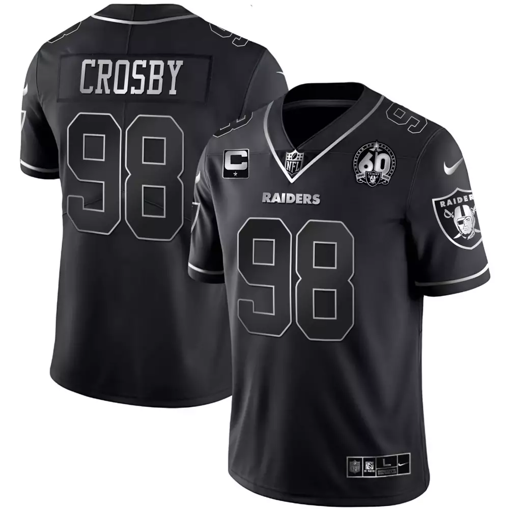 maxx crosby black silver mens las vegas raiders 60th season patch gold split all stitched