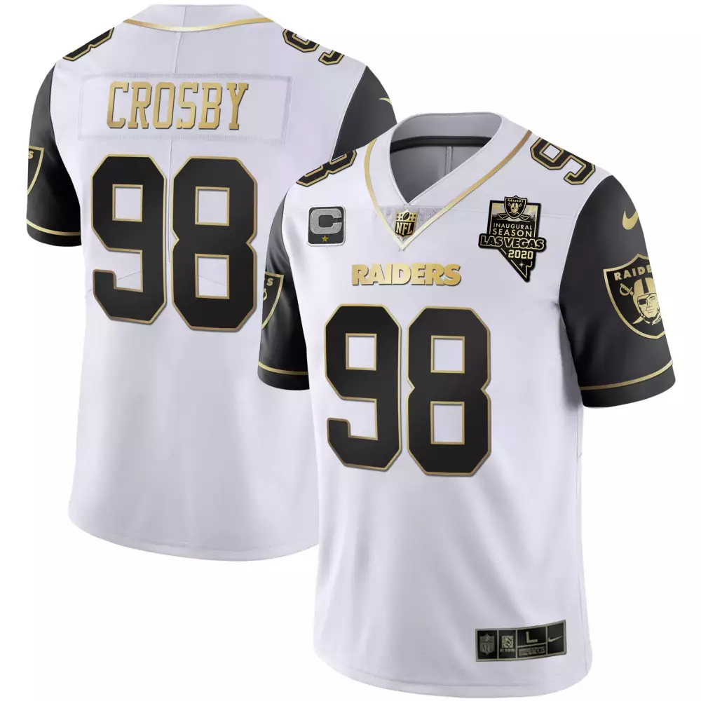 maxx crosby black silver mens las vegas raiders 60th season patch gold split all stitched