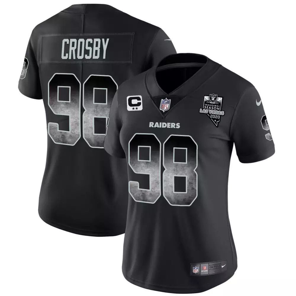 maxx crosby black silver mens las vegas raiders 60th season patch gold split all stitched