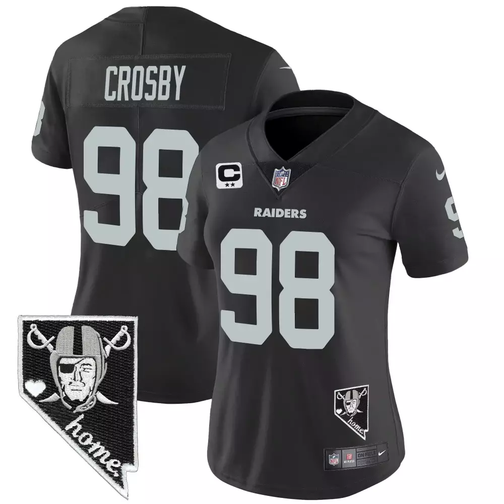 Maxx Crosby Black Women's Raiders Jersey | Nevada Home Patch | Vapor Stitched Fan Gear | For Men, Women & Youth