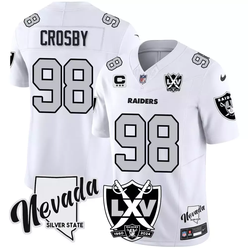 maxx crosby white limited mens las vegas raiders 2024 vapor premier limited jersey 65th anniversary all stitched
