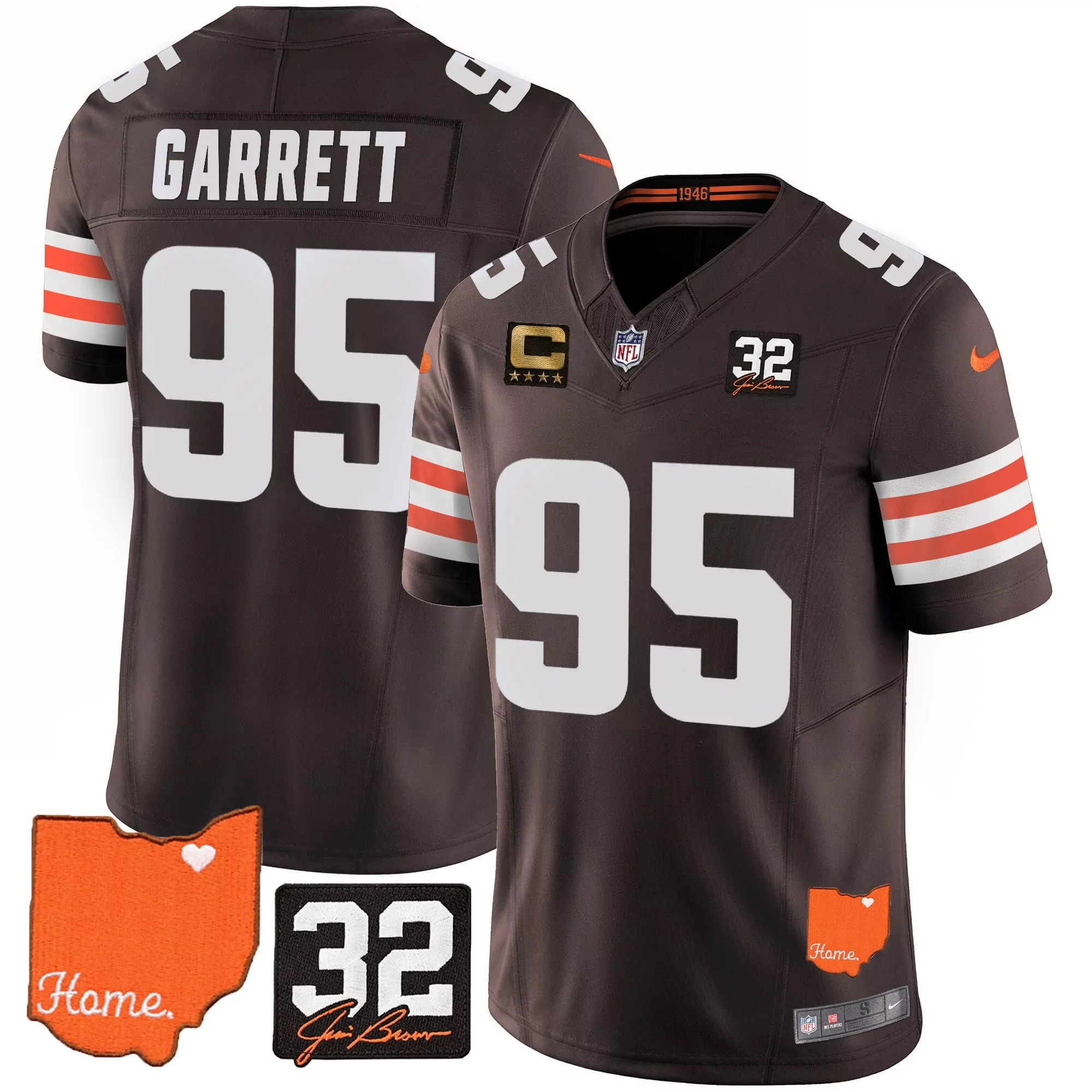 men brown myles garrett cleveland browns 32 jim brown memorial home patch jersey all stitched