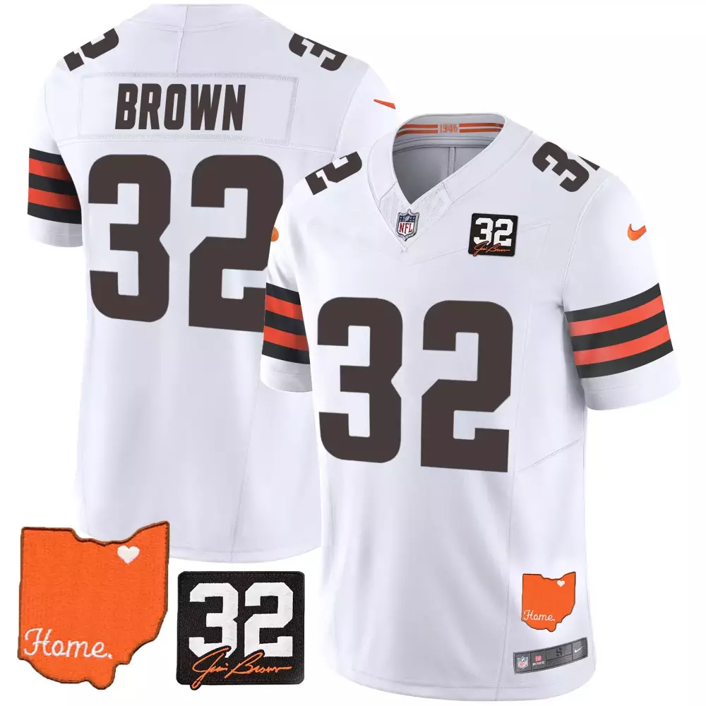 men white jim brown cleveland browns 32 jim brown memorial home patch jersey all stitched