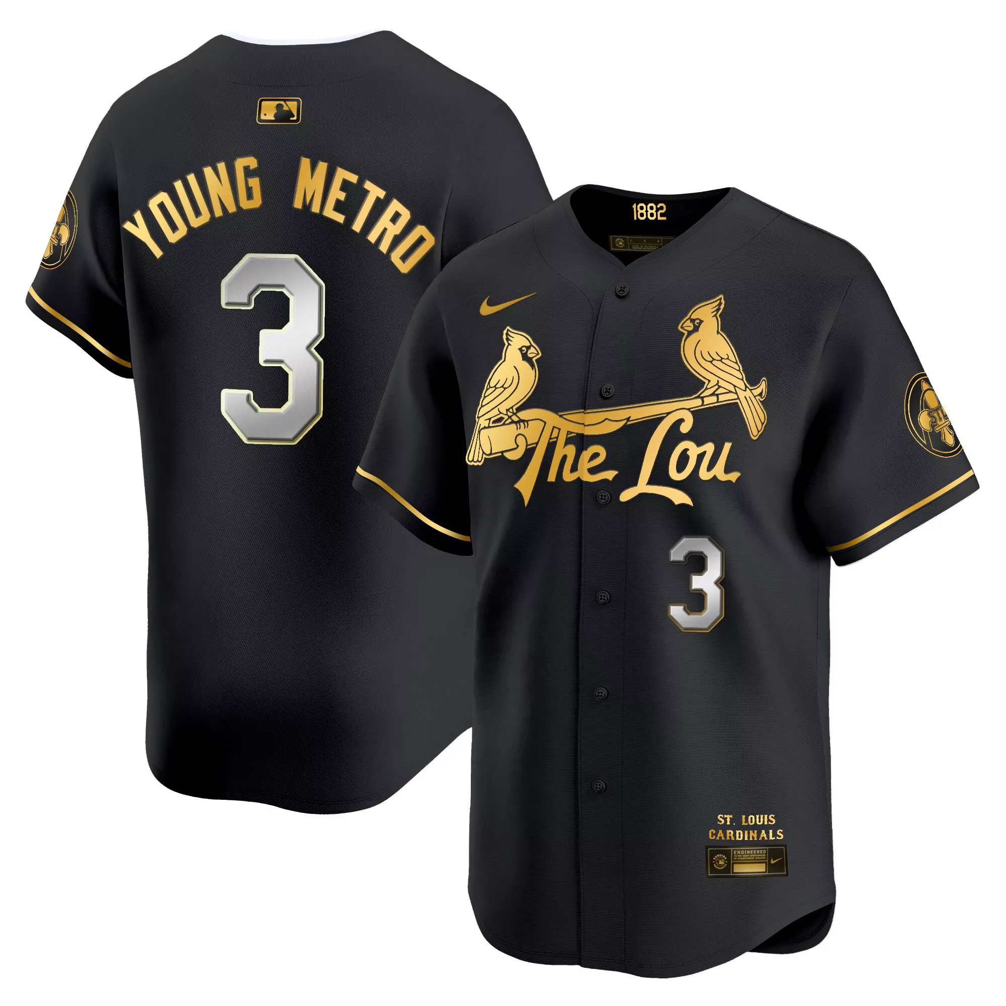 metro boomin black gold mens st louis cardinals 2024 city connect vapor premier limited jersey all stitched