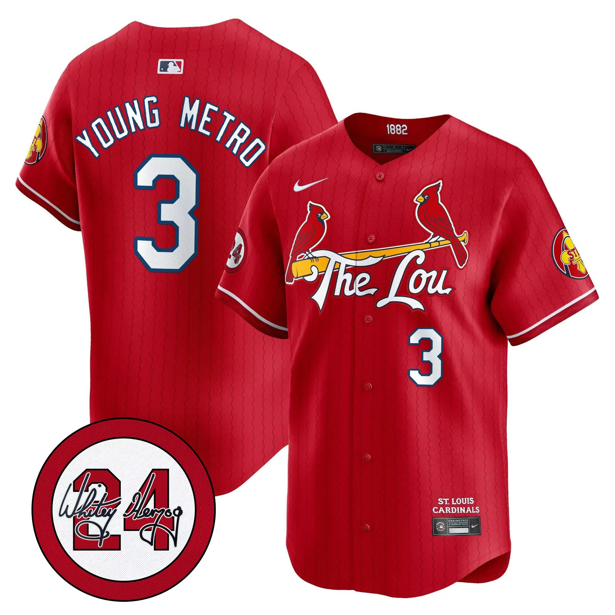 metro boomin red mens st louis cardinals 2024 city connect whitey herzog patch vapor premier limited jersey all stitched
