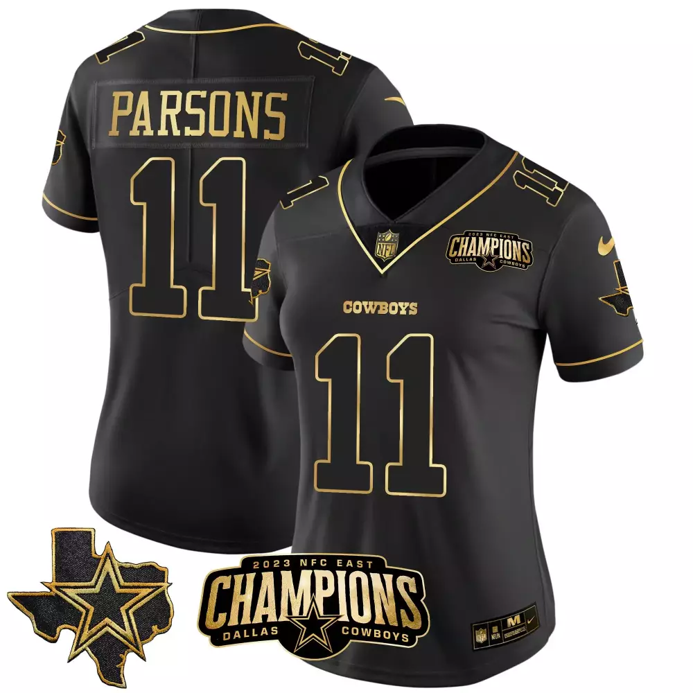 Micah Parsons Dallas Cowboys 2023 NFC East Champions Patch Gold Vapor Jersey | Stitched Women's Fan Gear for Game Day