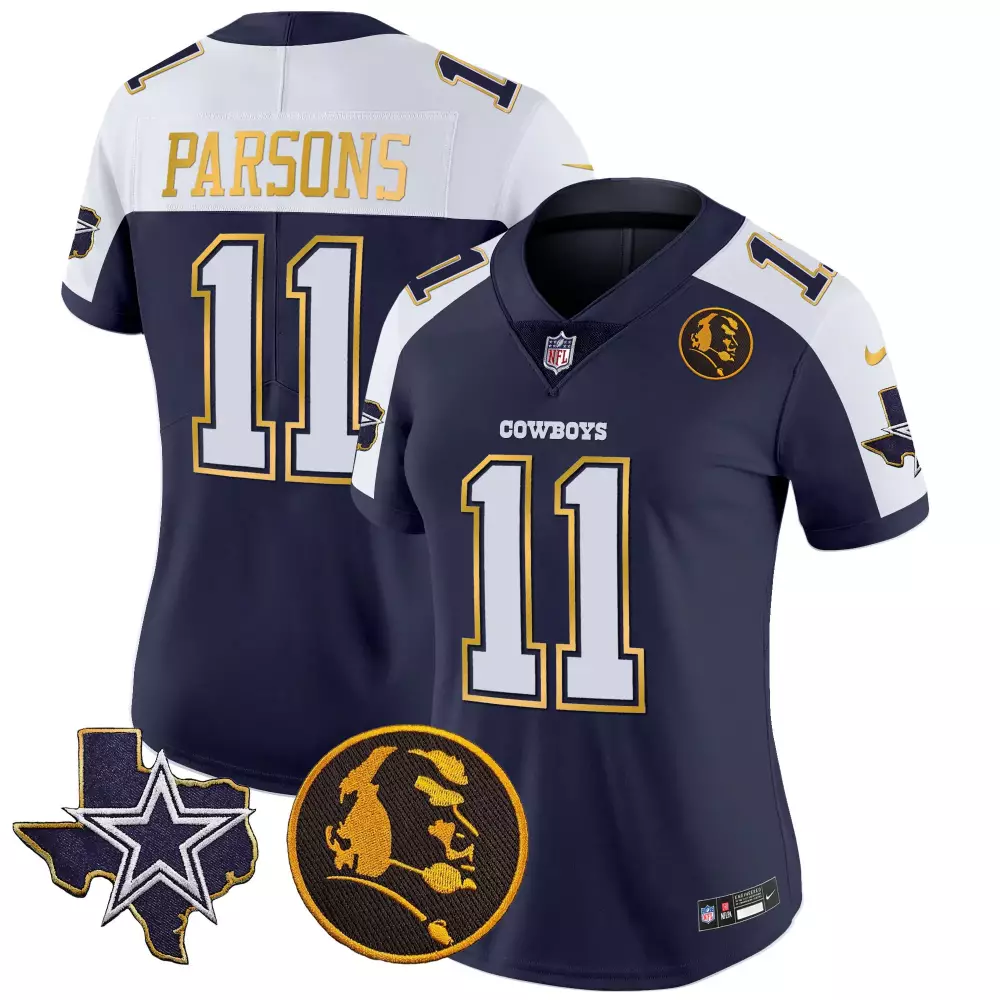 Micah Parsons Dallas Cowboys Navy Alternate Women's Texas John Madden Patch Gold Trim Vapor Jersey | Stitched Fan Gear for Women & Youth