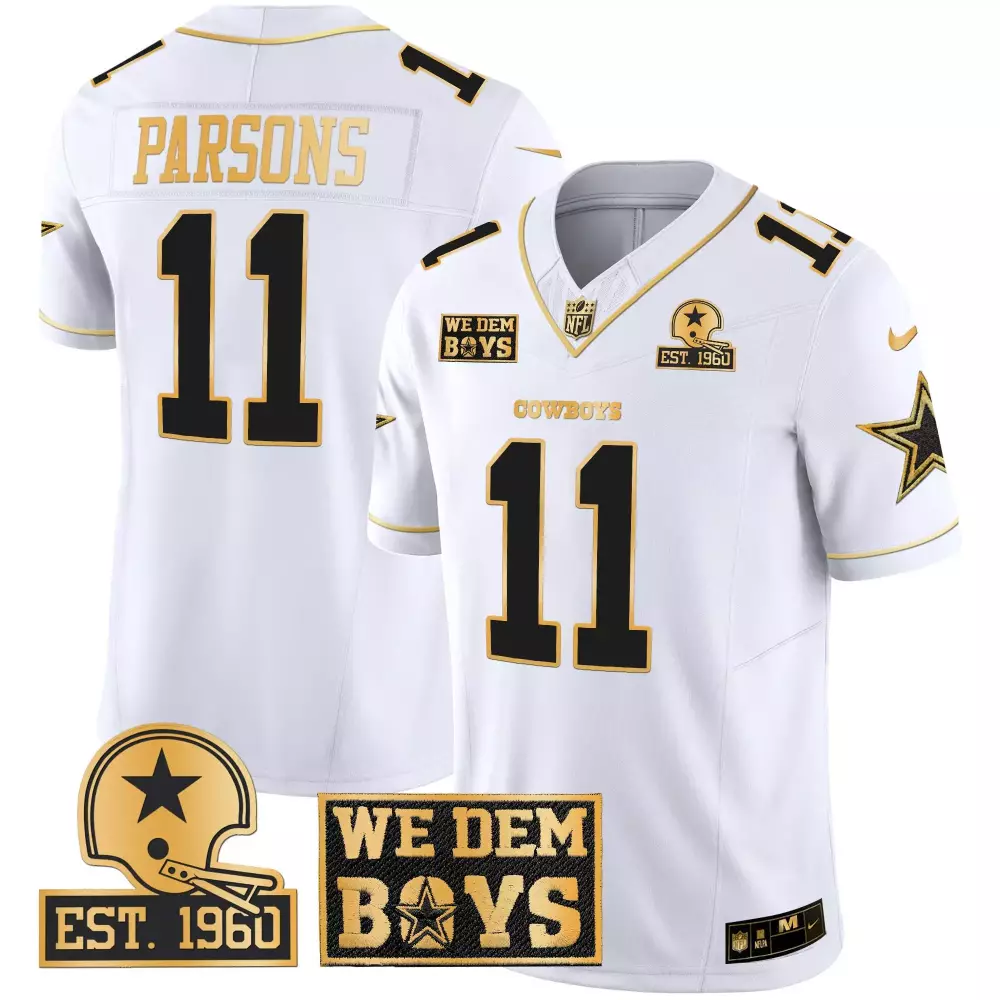 Micah Parsons Dallas Cowboys White Gold Trim Vapor Gold Jersey V2 | All Stitched Fan Gear | For Men, Women & Youth