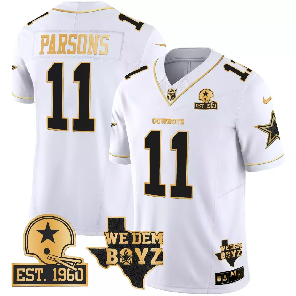 Micah Parsons Dallas Cowboys White Gold Trim Vapor Gold Jersey V2 | All Stitched Fan Gear | For Men, Women & Youth
