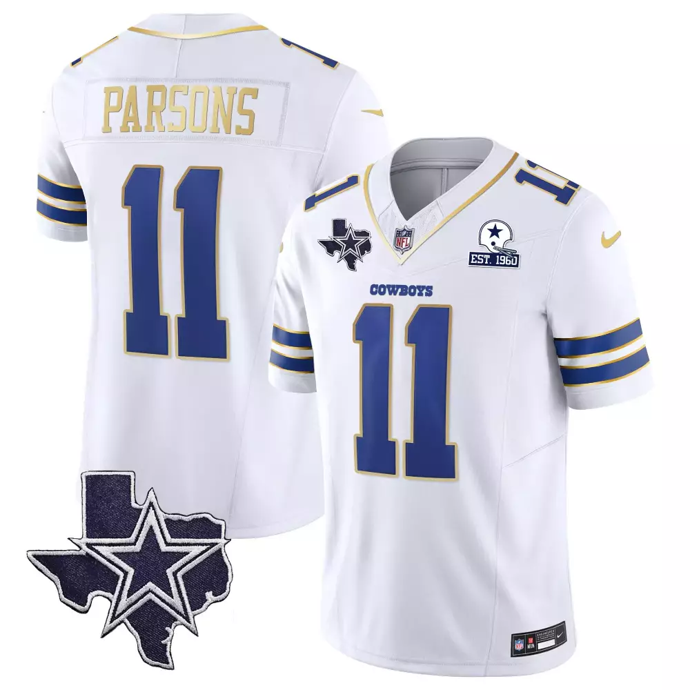 Micah Parsons Dallas Cowboys White Gold Trim Vapor Gold Jersey V2 | All Stitched Fan Gear | For Men, Women & Youth