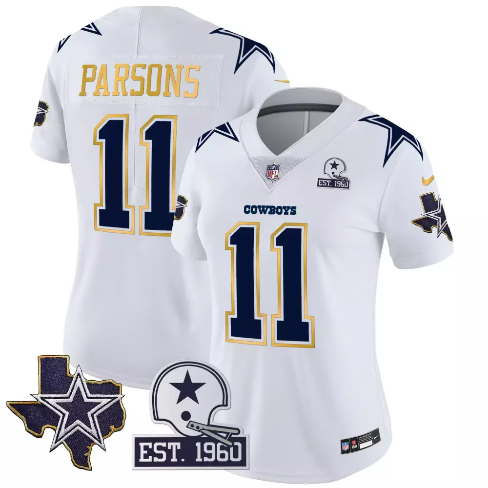 Micah Parsons Texas John Madden Patch White Jersey | Stitched Vapor Fan Gear | For Men, Women & Youth