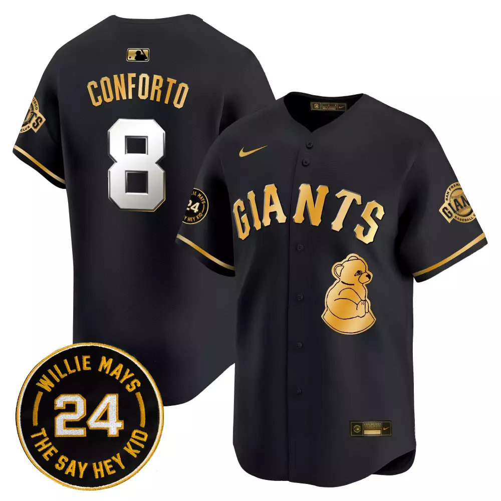 michael conforto black gold mens san francisco giants 2024 willie mays patch vapor premier limited jersey v4 all stitche