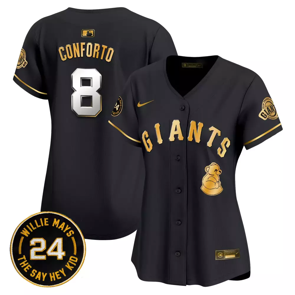 michael conforto black gold womens san francisco giants 2024 willie mays patch vapor premier limited jersey v4 all stitc