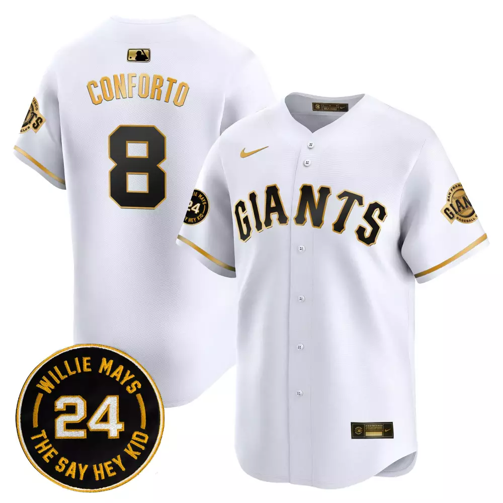 michael conforto white gold mens san francisco giants 2024 willie mays patch vapor premier limited jersey v6 all stitche