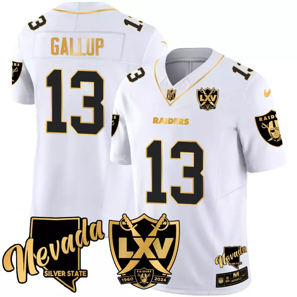 michael gallup silver mens las vegas raiders 2024 vapor premier limited jersey 65th anniversary all stitched