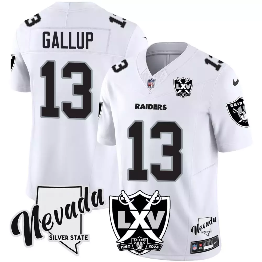 michael gallup silver mens las vegas raiders 2024 vapor premier limited jersey 65th anniversary all stitched