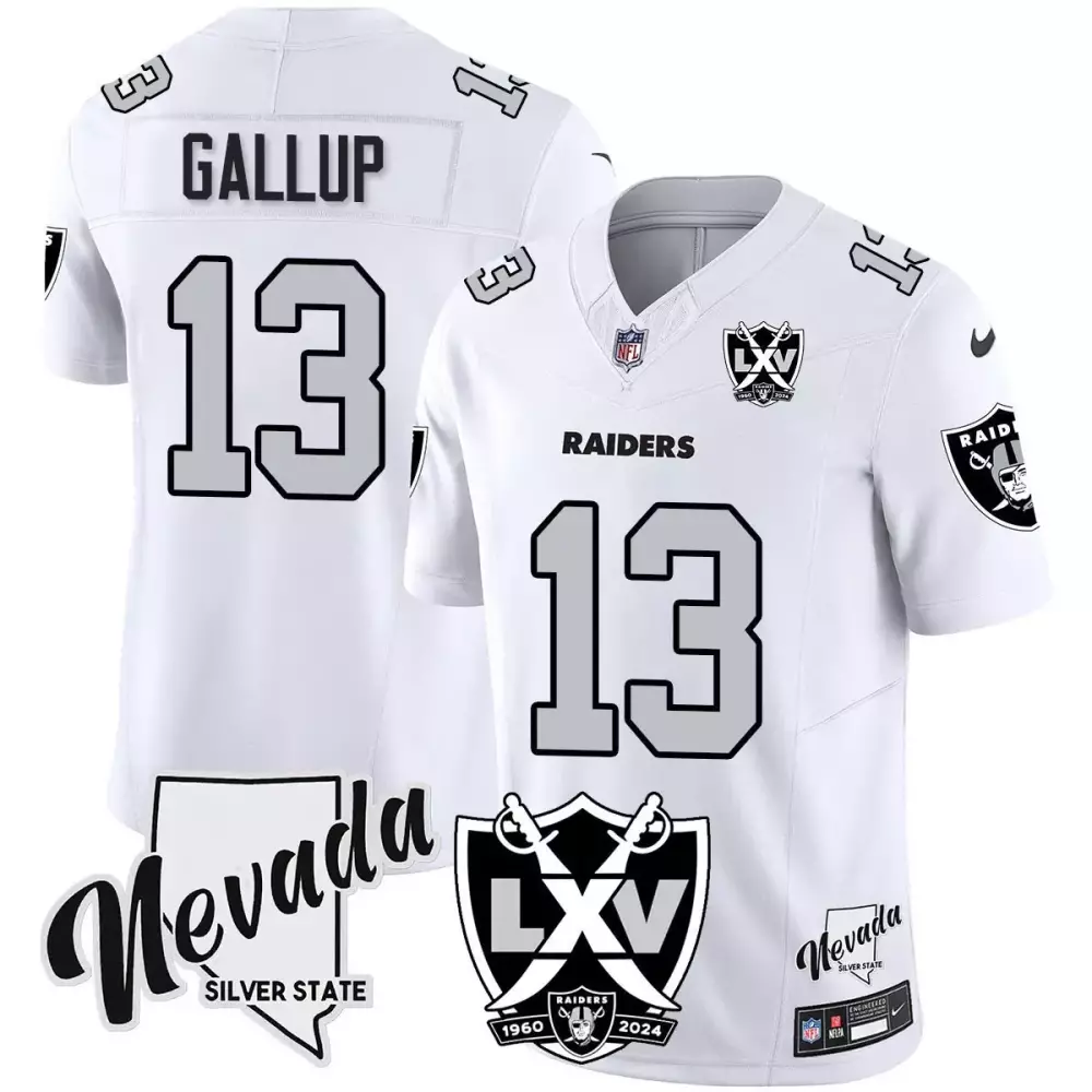 michael gallup silver mens las vegas raiders 2024 vapor premier limited jersey 65th anniversary all stitched