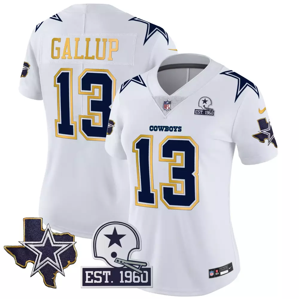 Michael Gallup Women's Dallas Cowboys White Vapor Jersey | Gold Trim Stitched Patch | Limited Edition Fan Gear | For Men, Women & Youth