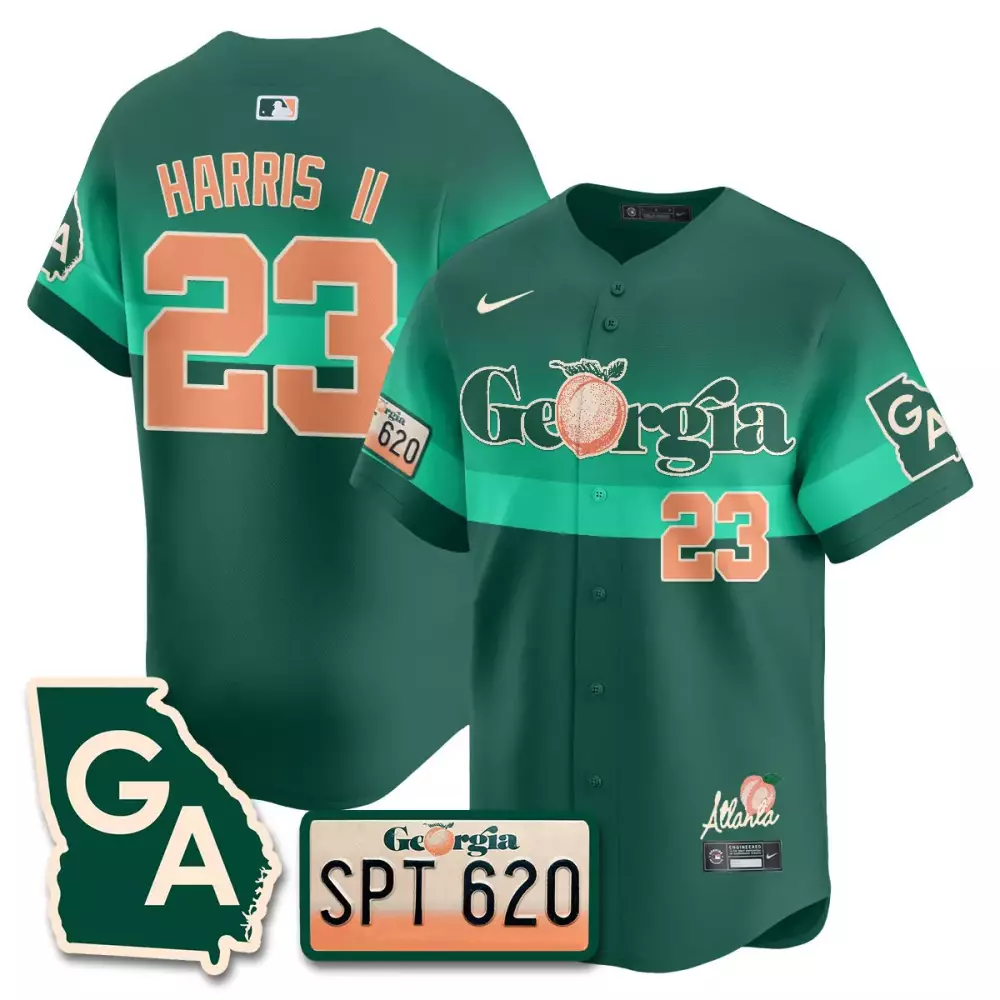 michael harris ii green mens atlanta braves peach plates georgia peaches vapor premier limited jersey printed