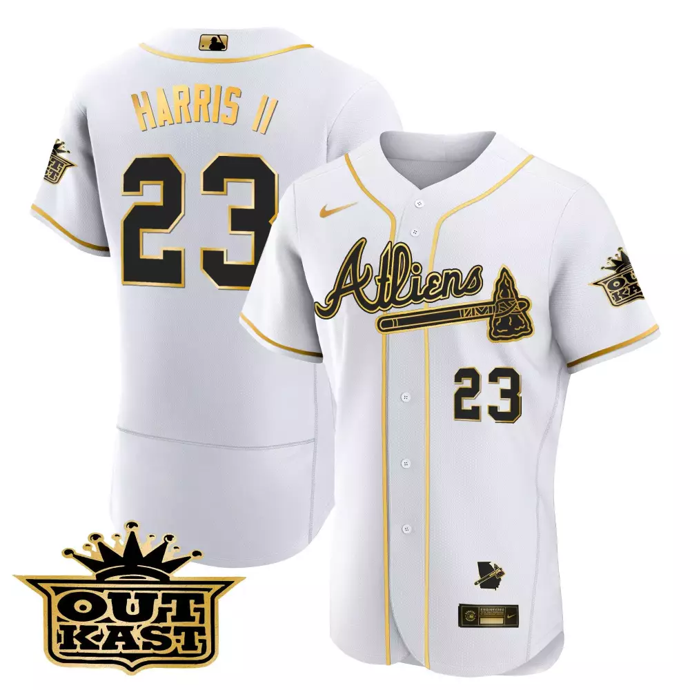 Michael Harris II White Gold Men's Atlanta Braves 2024 Spring Training Georgia Patch Vapor Premier Limited Jersey | All Stitched | For Men, Women & Youth