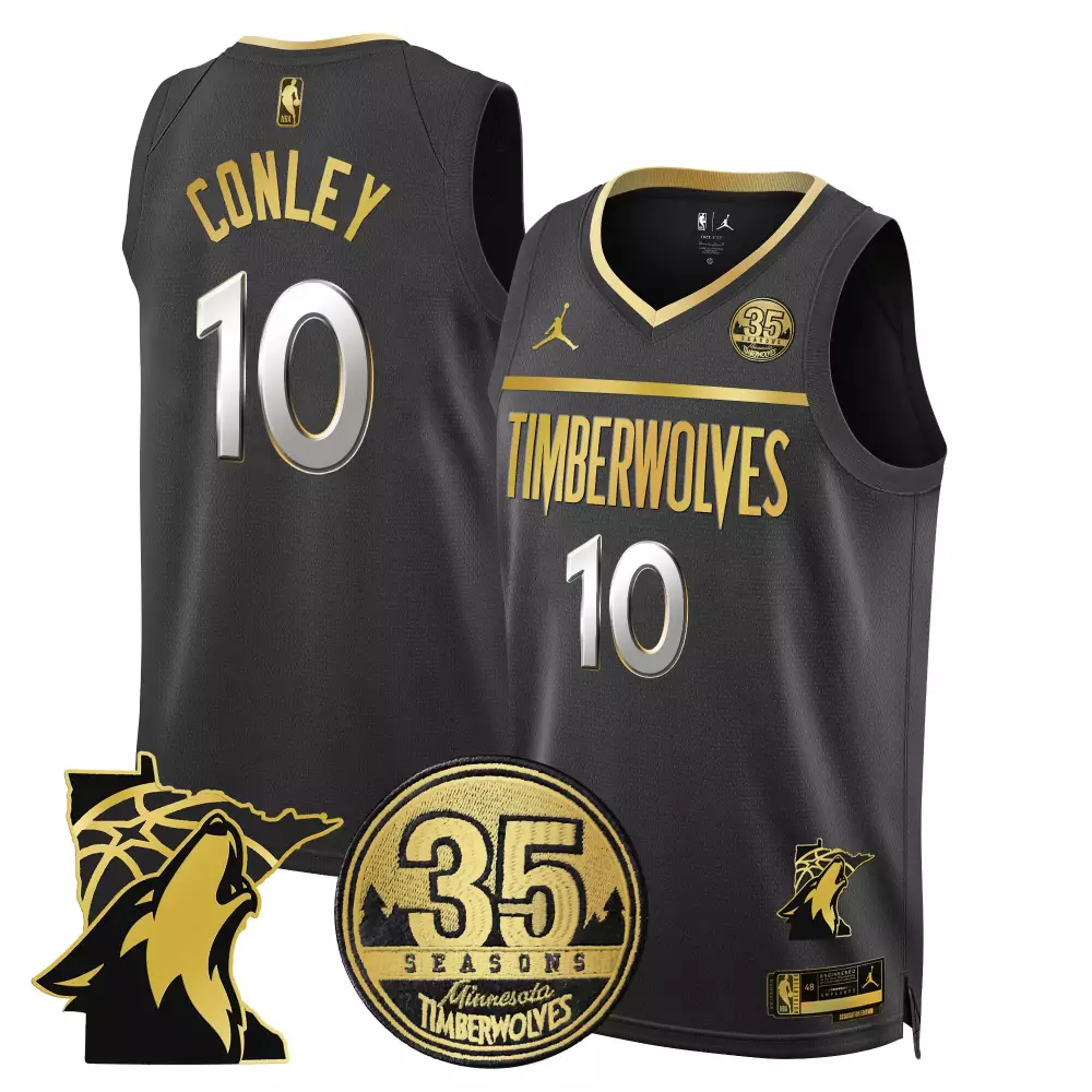 mike conley black gold mens minnesota timberwolves 35th season minnesota patch swingman jersey all stitched