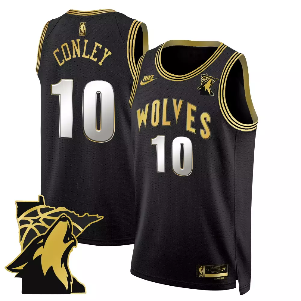 mike conley black gold mens minnesota timberwolves 35th season minnesota patch swingman jersey all stitched