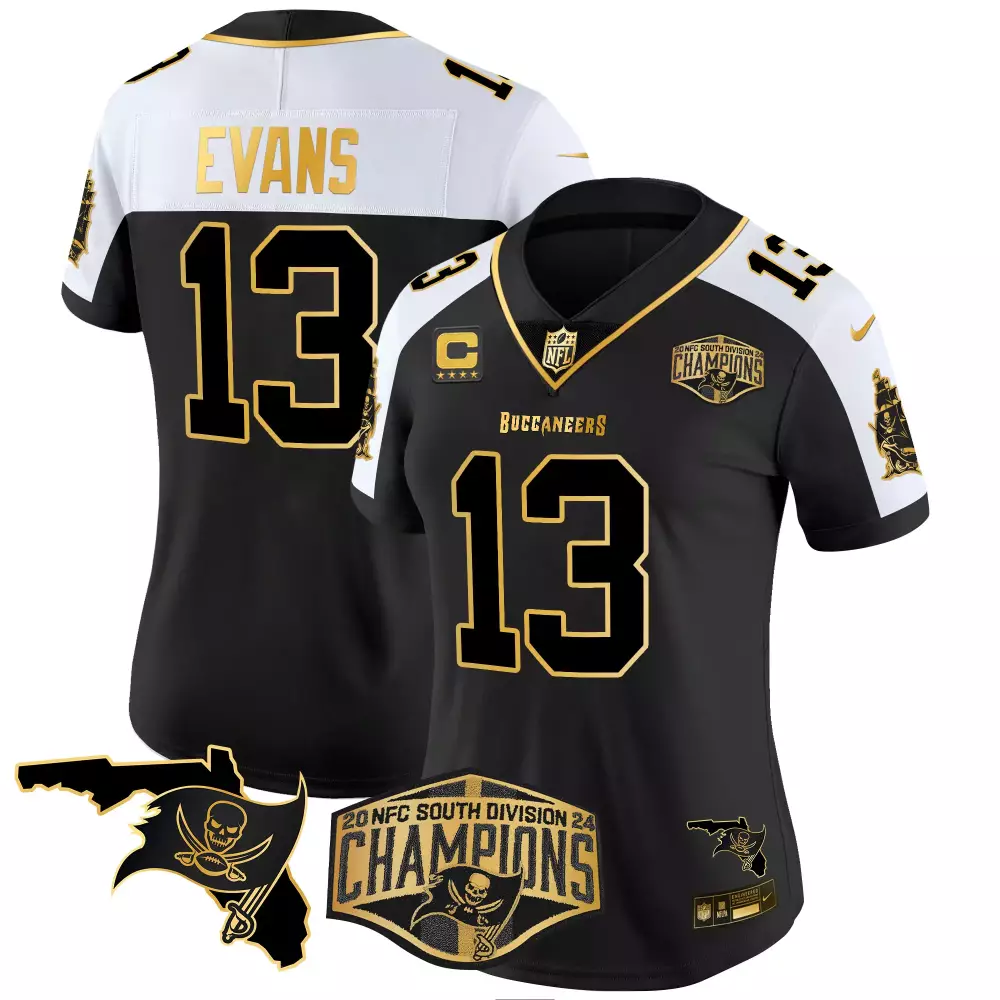 mike evans alternate womens tampa bay buccaneers 2024 nfc south division champions patch gold vapor limited jersey all s