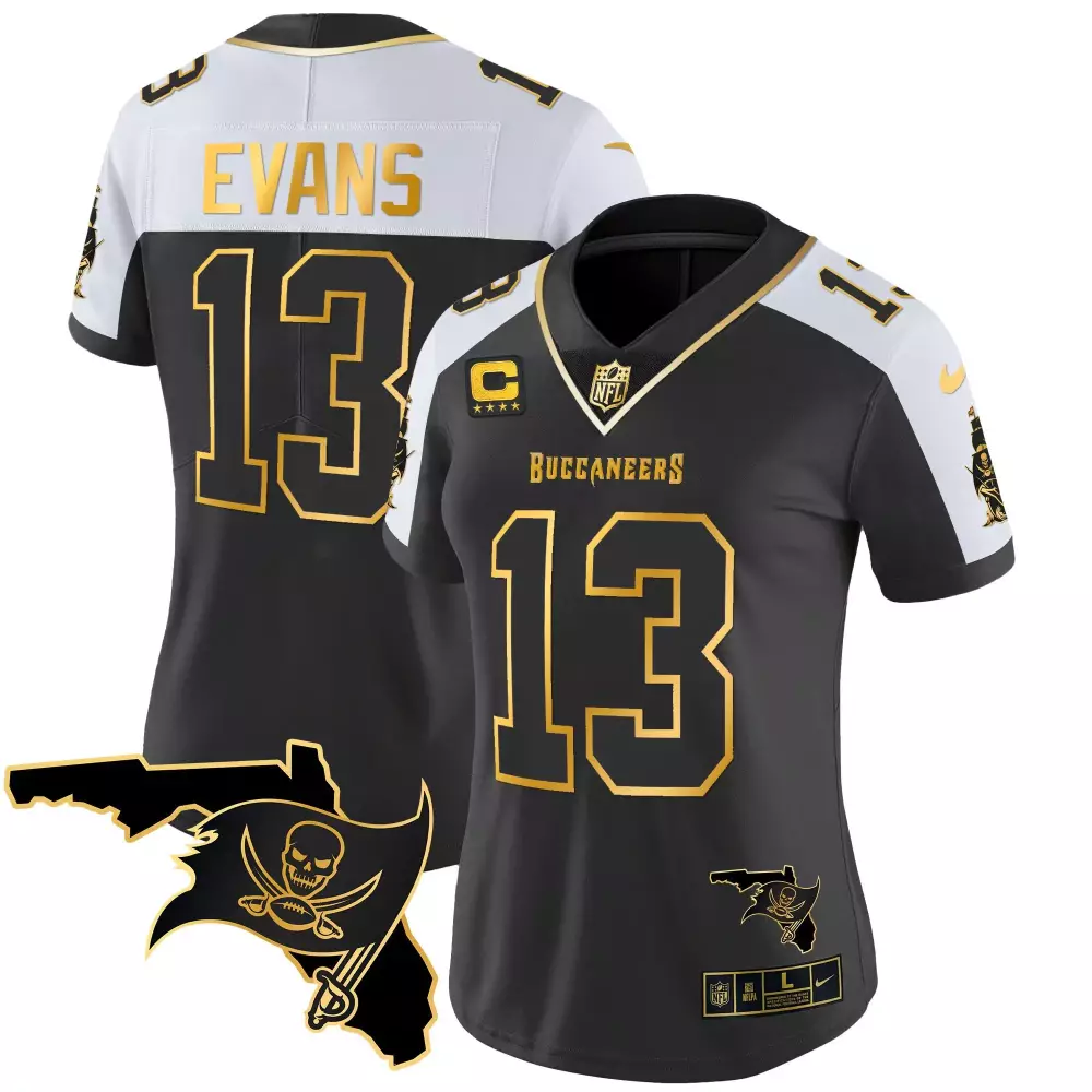 mike evans alternate womens tampa bay buccaneers 2024 nfc south division champions patch gold vapor limited jersey all s