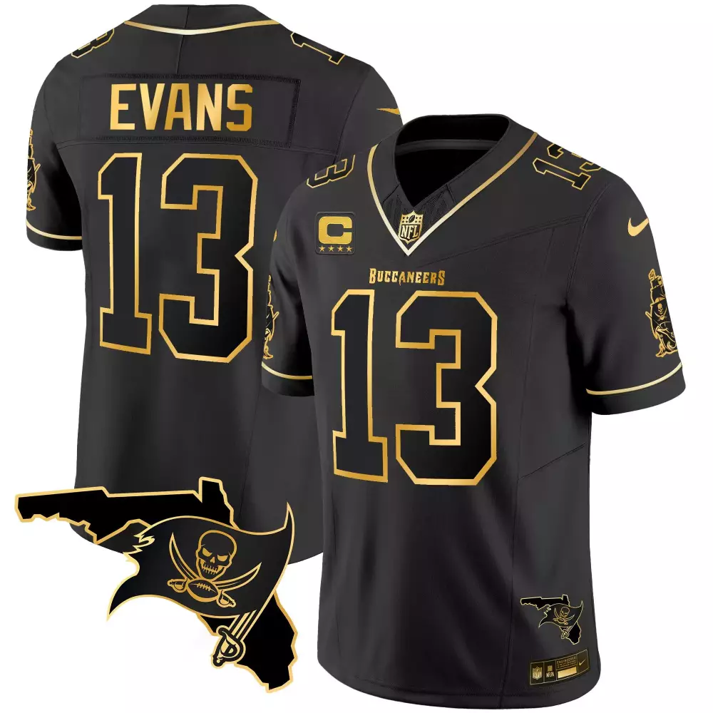 mike evans black gold womens tampa bay buccaneers 2023 nfc south champions patch gold vapor jersey all stitched