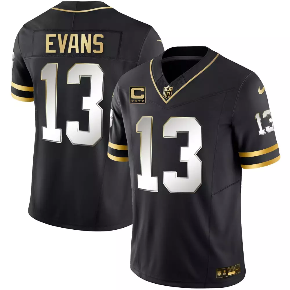 mike evans black limited mens tampa bay buccaneers 2023 nfc south champions patch gold vapor jersey all stitched