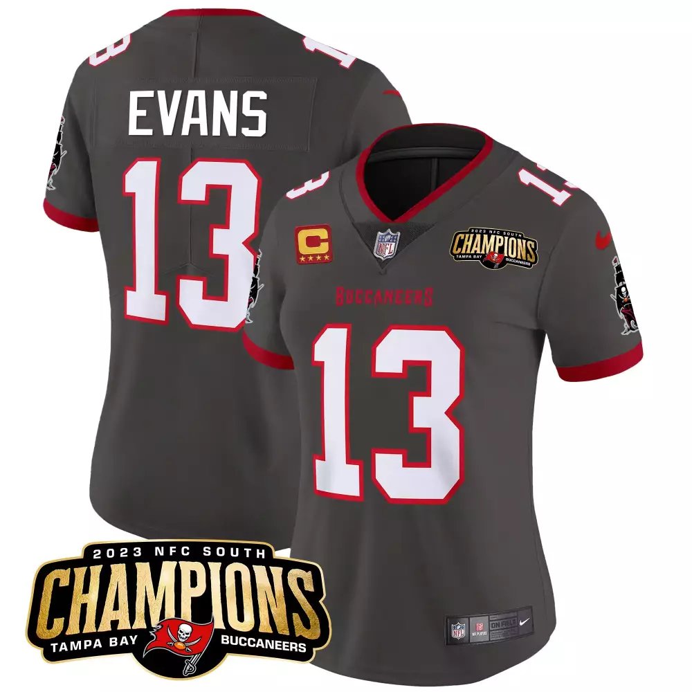 mike evans pewter womens tampa bay buccaneers 2023 nfc south champions patch vapor jersey all stitched