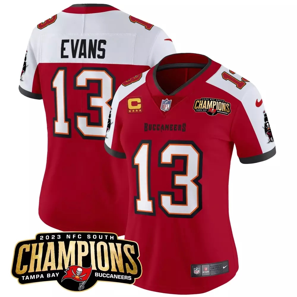 mike evans red alternate womens tampa bay buccaneers 2023 nfc south champions patch vapor jersey all stitched