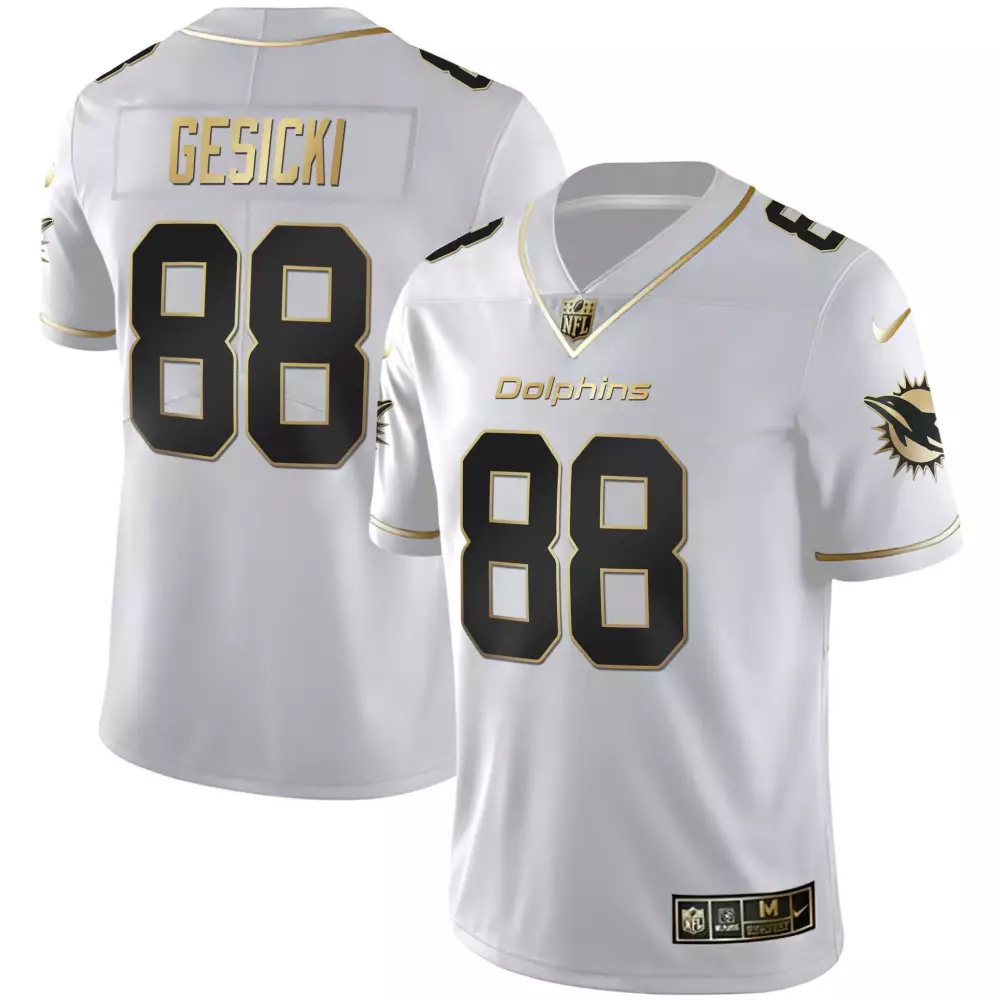 Mike Gesicki Miami Dolphins White Gold Jersey | All Stitched Fan Gear | For Men, Women & Youth