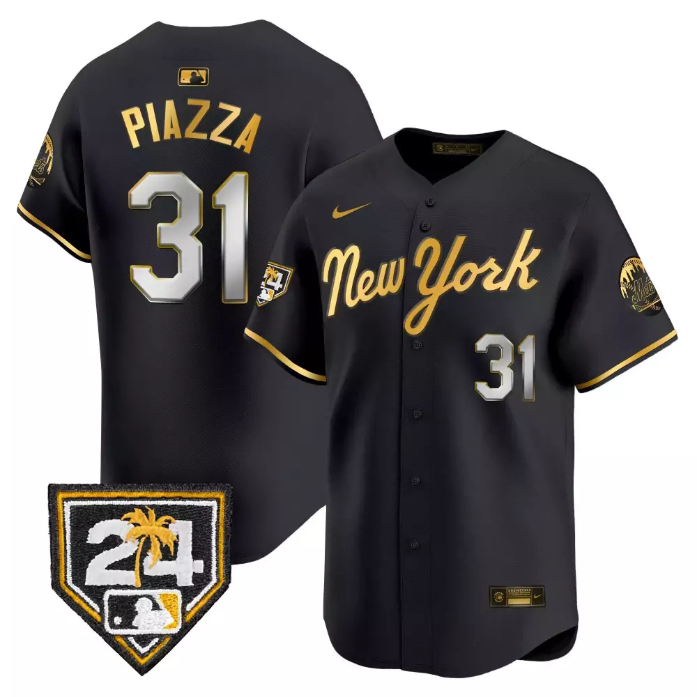 mike piazza black gold mens new york mets 2024 spring training vapor premier limited jersey all stitched