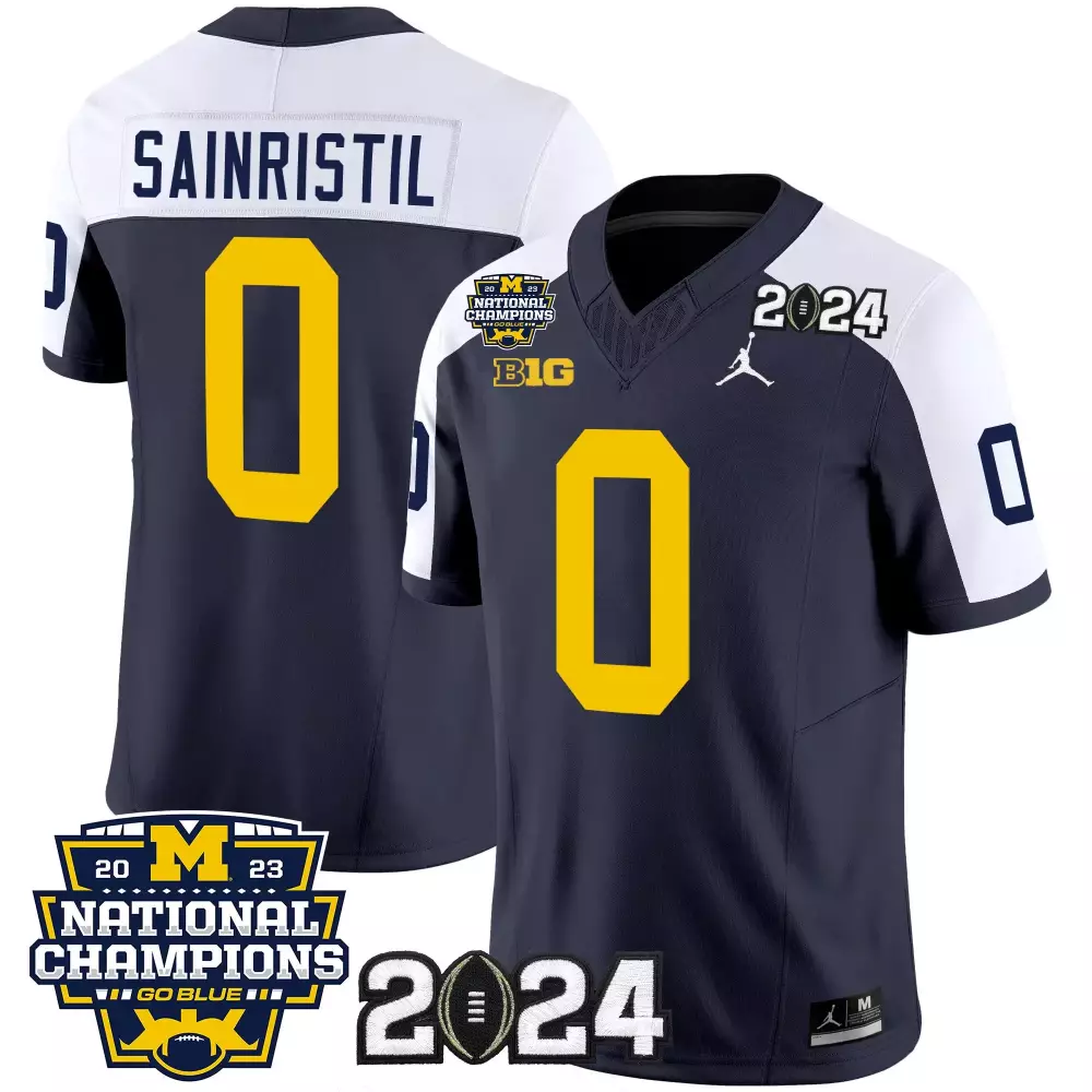 Mike Sainristil Men's Michigan Wolverines 2023 National Champions Patch Vapor Jersey | All Stitched Fan Gear | For Men, Women & Youth