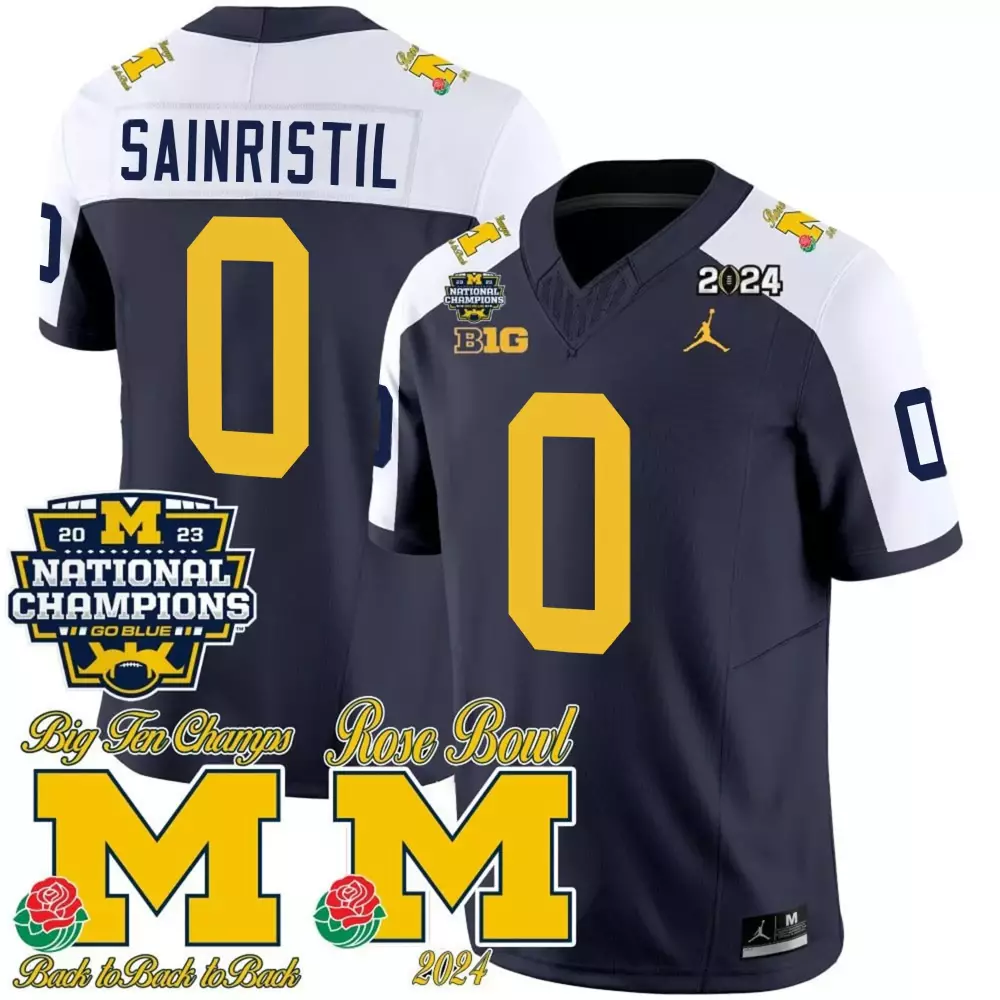 Mike Sainristil Men's Michigan Wolverines 2023 National Champions Rose Bowl Patch Vapor Jersey | All Stitched Fan Gear | For Men, Women & Youth