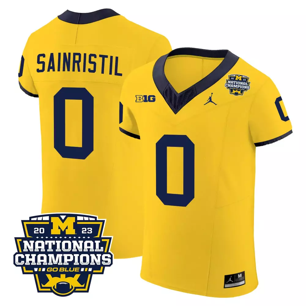 Mike Sainristil Michigan Wolverines CFP 2023 National Champions Patch Vapor Jersey | Stitched | Limited Edition | For Men, Women & Youth