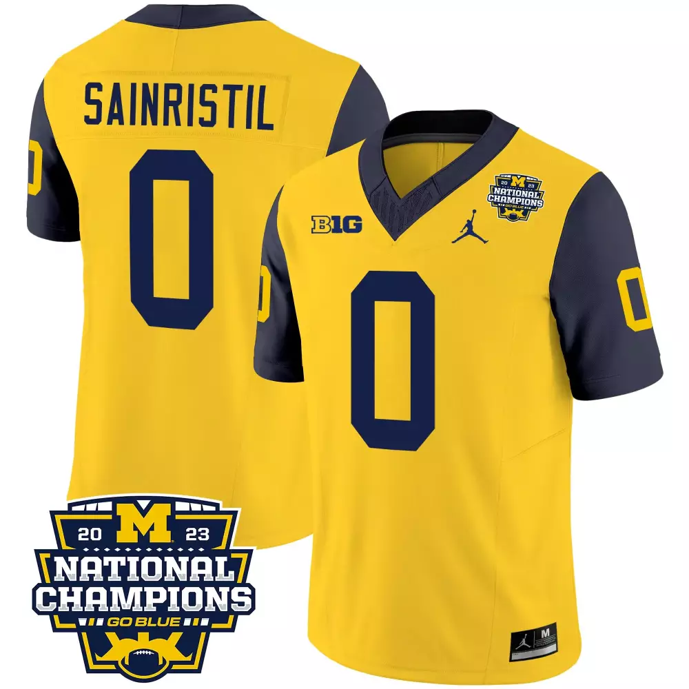 Mike Sainristil Michigan Wolverines 2023 National Champions Navy Jersey | Stitched Vapor Fan Gear for Women | For Men, Women & Youth