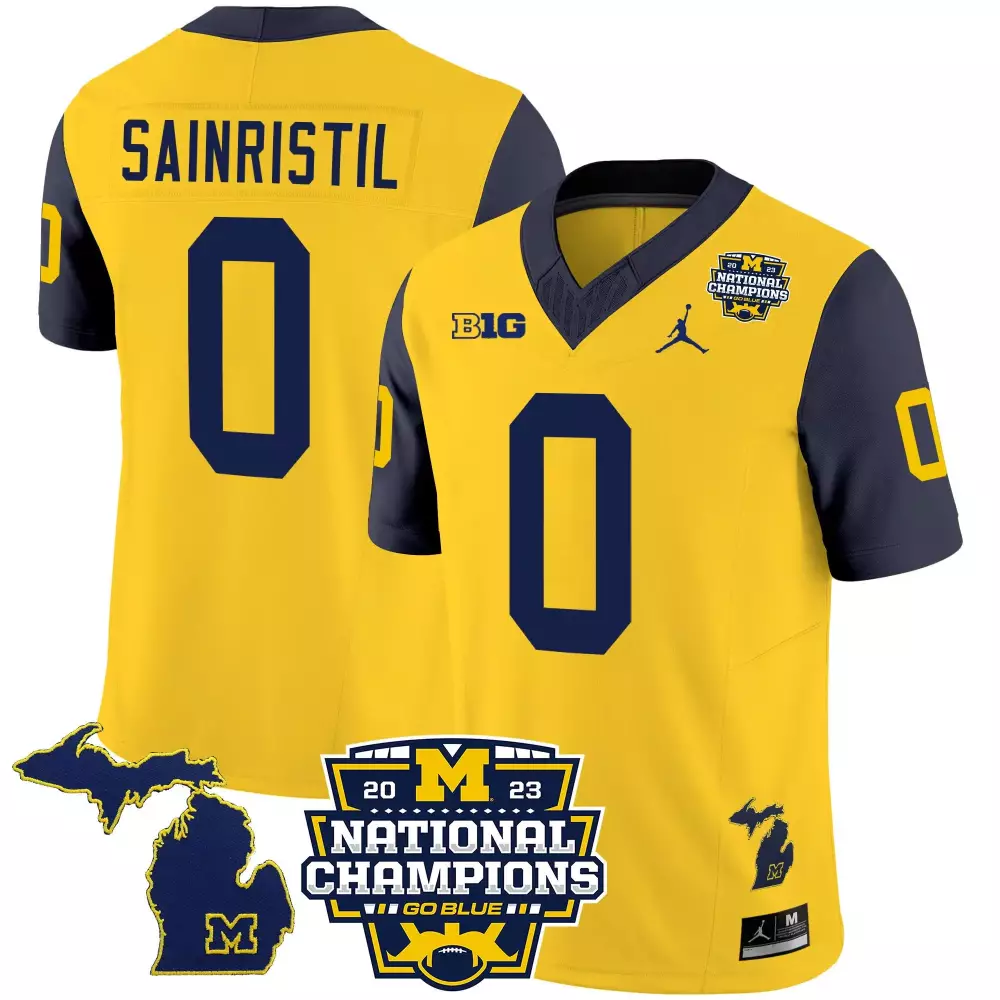 Mike Sainristil Michigan Wolverines 2023 National Champions Navy Jersey | Stitched Vapor Fan Gear for Women | For Men, Women & Youth