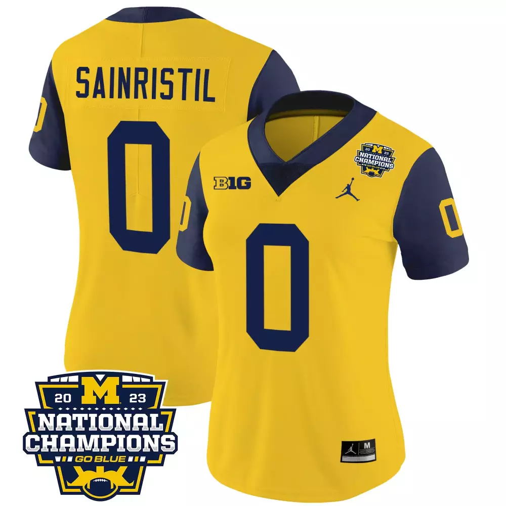 Mike Sainristil Michigan Wolverines 2023 National Champions Navy Jersey | Stitched Vapor Fan Gear for Women | For Men, Women & Youth