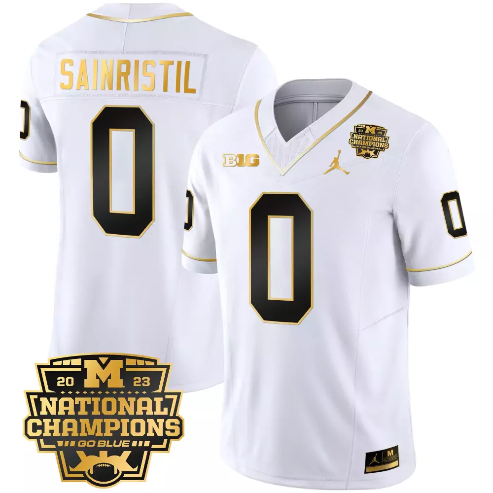 Mike Sainristil Michigan Wolverines 2023 National Champions Navy Jersey V5 | Stitched Vapor Fan Gear | For Men, Women & Youth