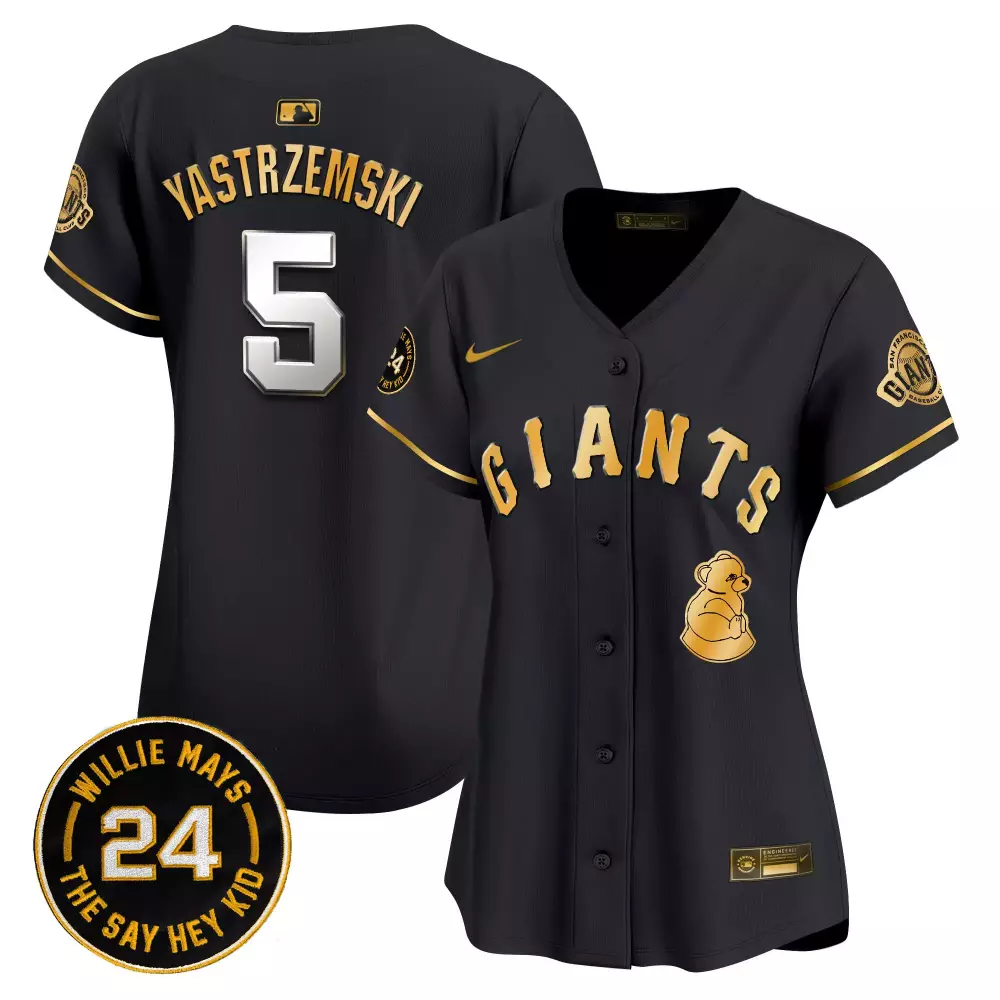 mike yastrzemski black gold womens san francisco giants 2024 willie mays patch vapor premier limited jersey v4 all stitc