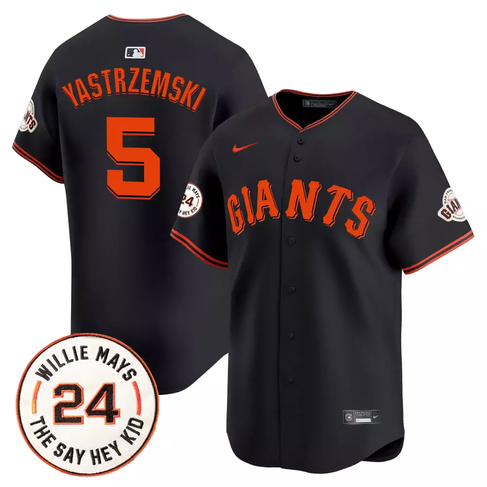 mike yastrzemski black mens san francisco giants 2024 willie mays patch vapor premier limited jersey all stitched