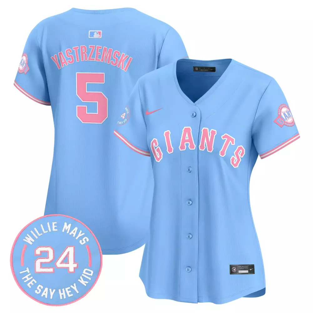 mike yastrzemski light blue womens unisex san francisco giants bubblegum pink vapor premier limited jersey all stitched