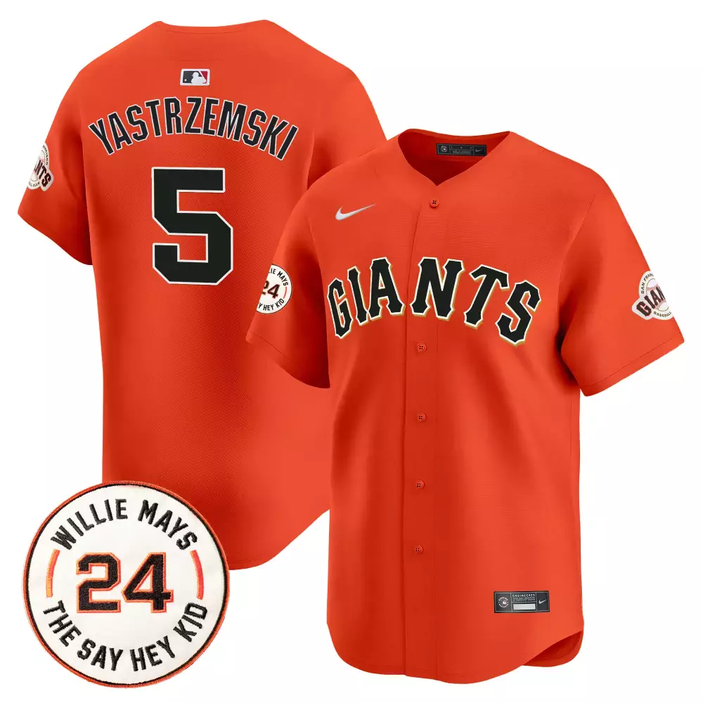 mike yastrzemski orange mens san francisco giants 2024 willie mays patch vapor premier limited jersey all stitched