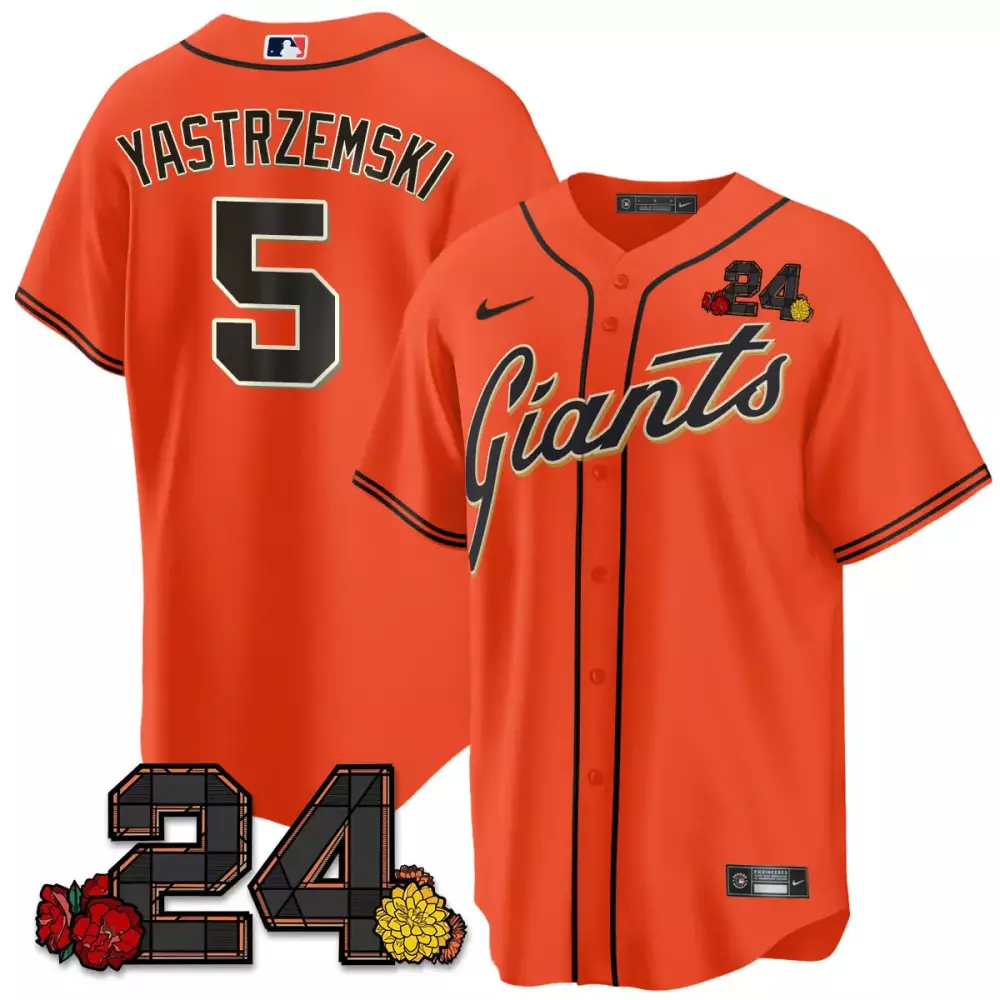 mike yastrzemski orange mens san francisco giants 2024 willie mays patch vapor premier limited jersey all stitched