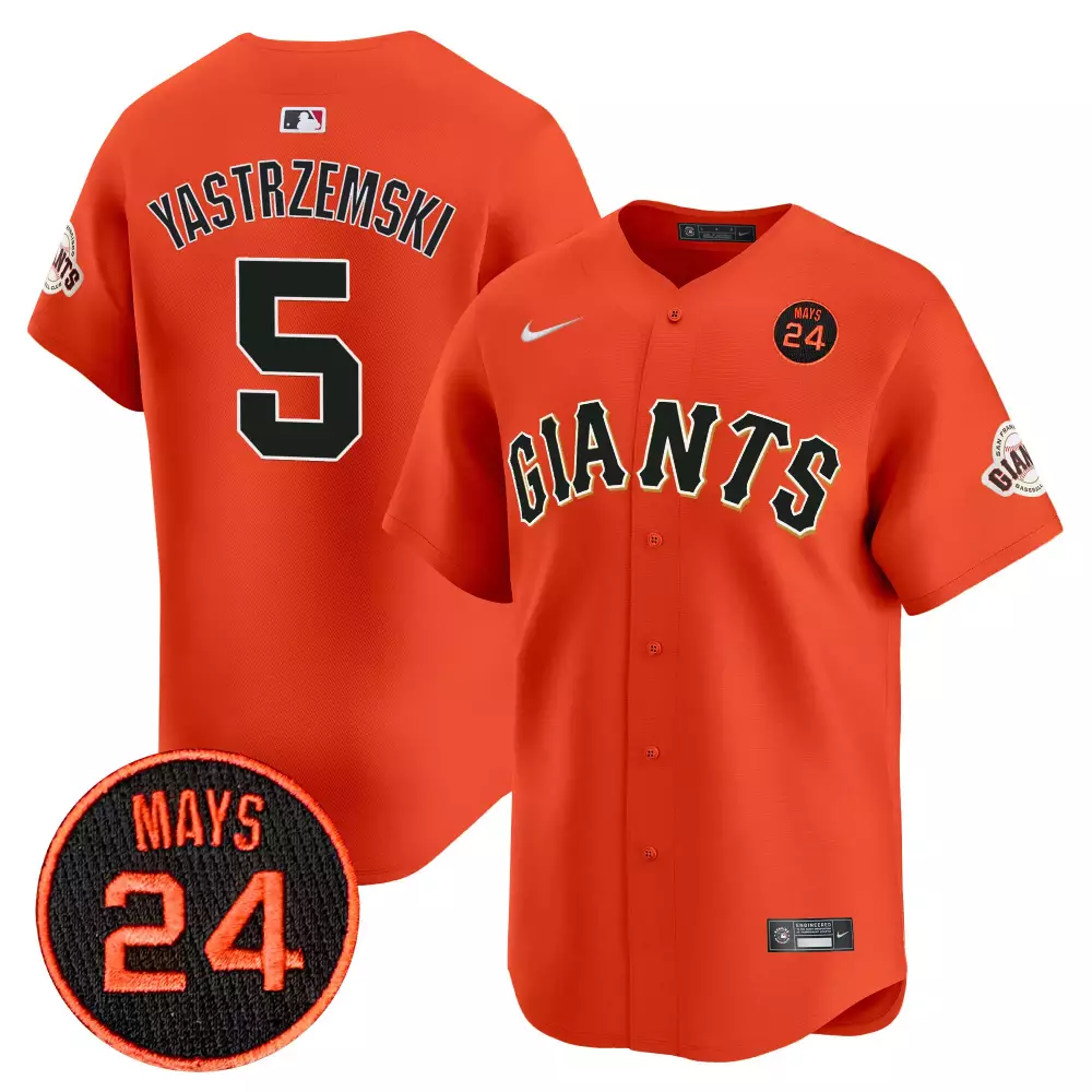 mike yastrzemski orange mens san francisco giants 2024 willie mays patch vapor premier limited jersey all stitched
